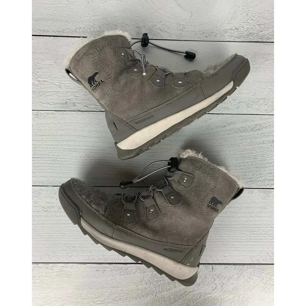 Sorel Boots Youth Girls 4 WhitneyWaterproof Winter Gray Lace Up Winter Boots